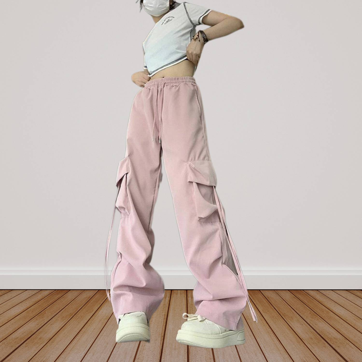 Baggy Y2K Cargo Trousers for Women with Adjustable Drawstring Waist | Blanca-Lanuvo