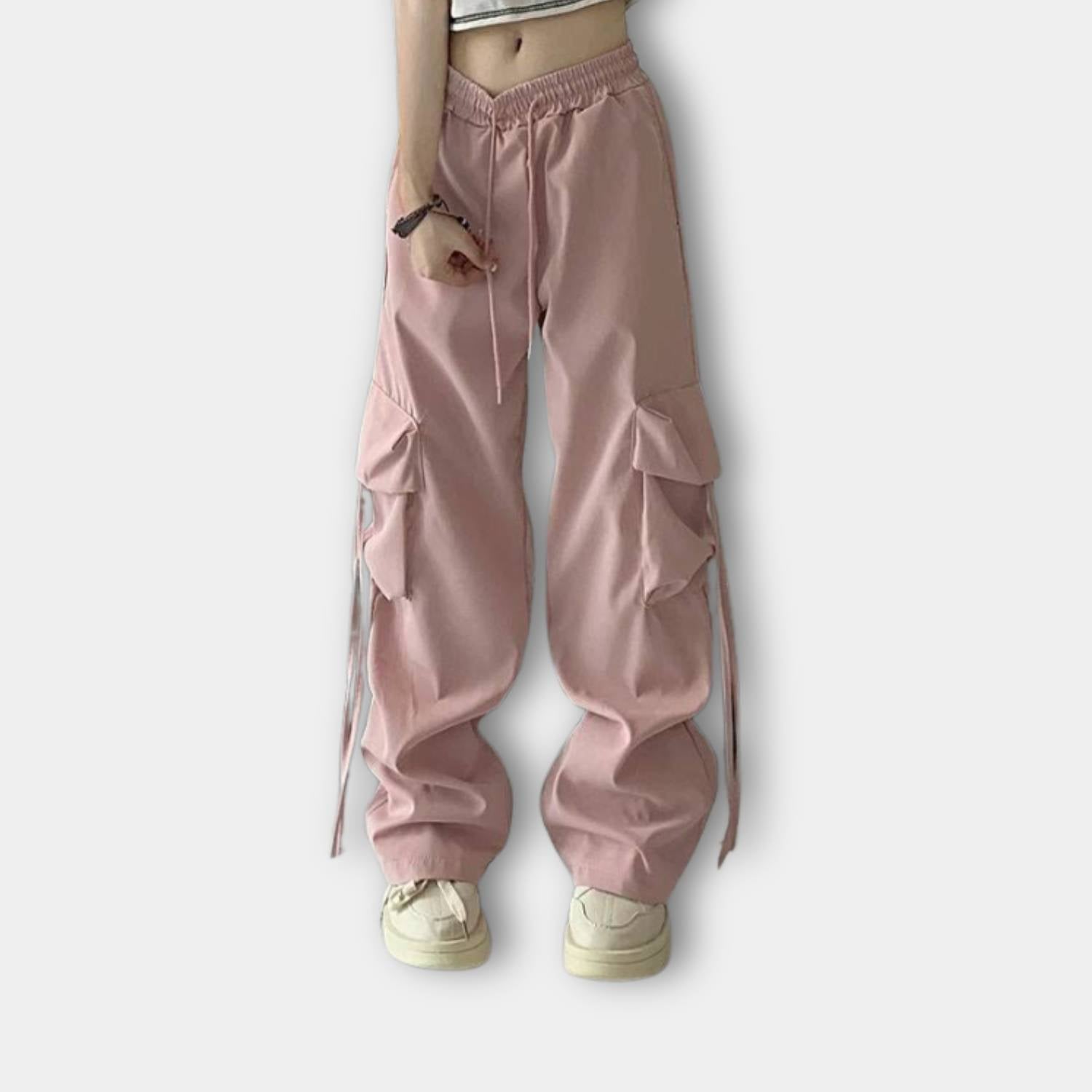 Baggy Y2K Cargo Trousers for Women with Adjustable Drawstring Waist | Blanca-Lanuvo