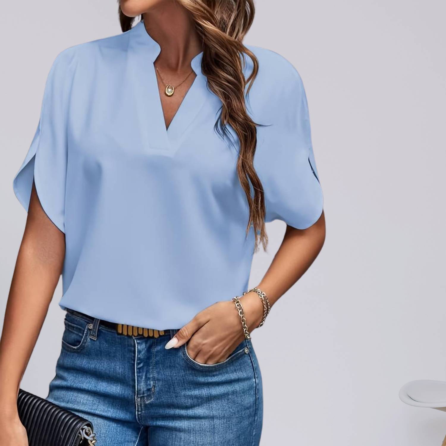 Chic Split Sleeve Blouse for Women with V-Neckline | Aisha-Lanuvo