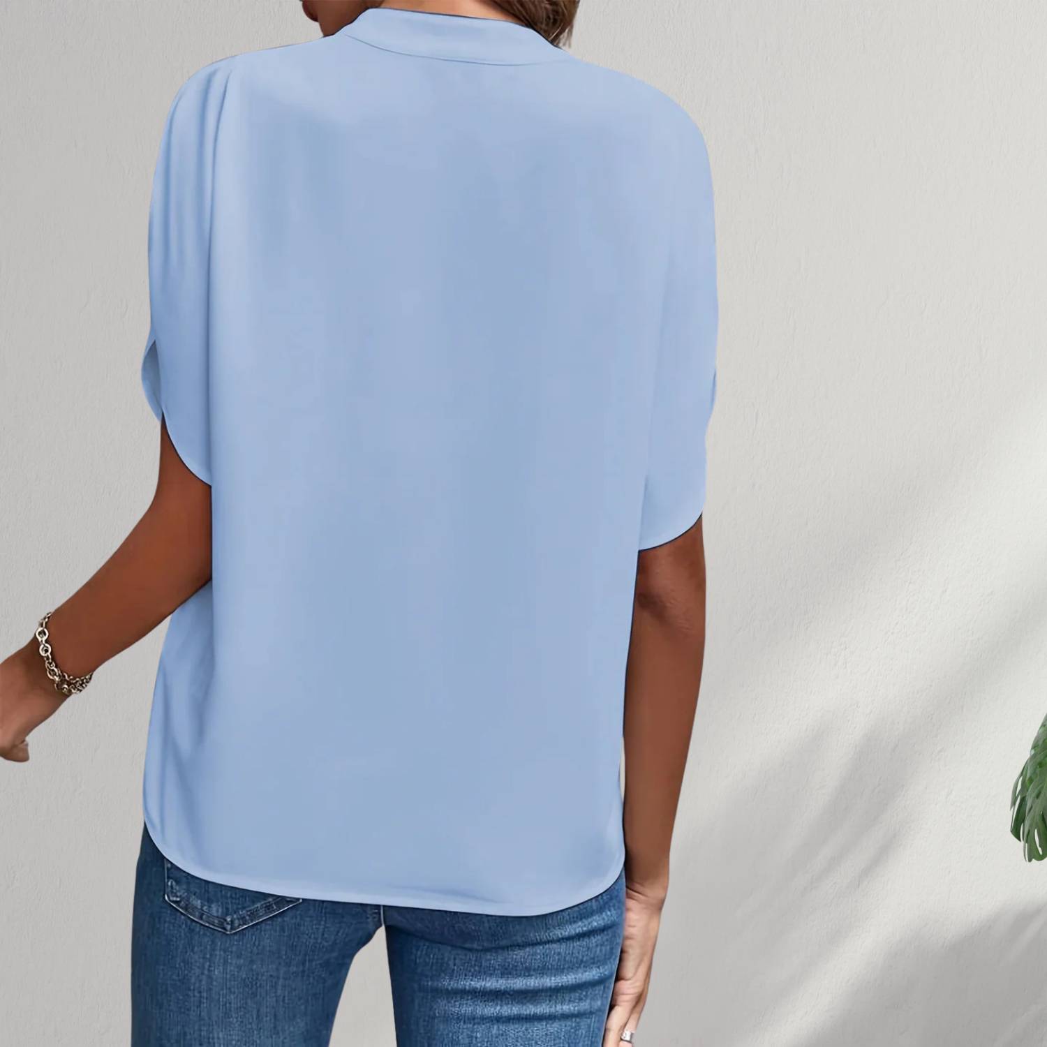 Chic Split Sleeve Blouse for Women with V-Neckline | Aisha-Lanuvo