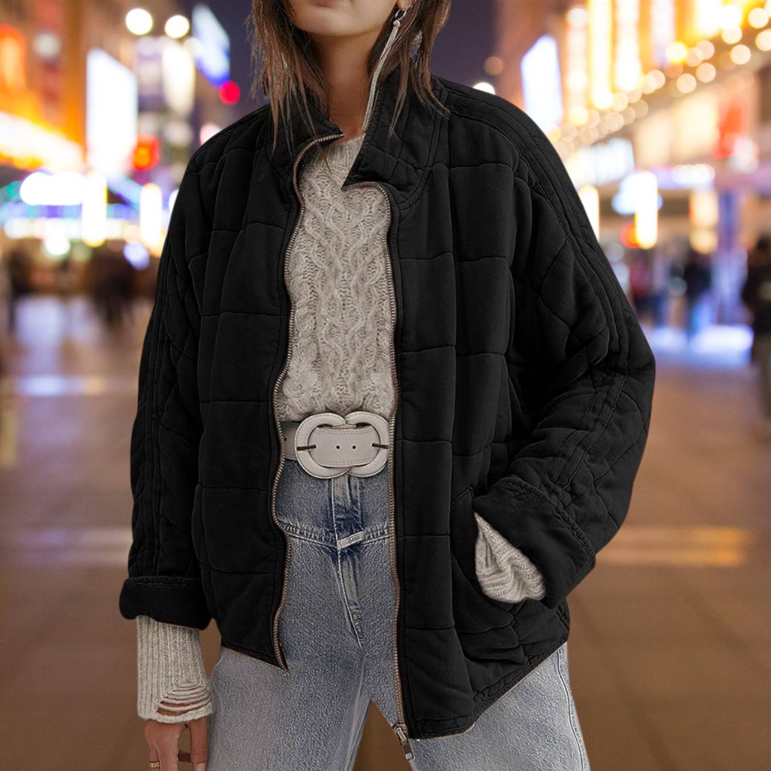 Cozy Oversized Quilted Jacket for Women with Zip-up Design | Chantal-Lanuvo