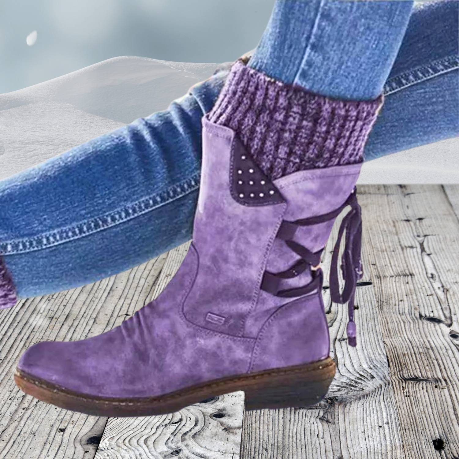 Cozy Women's Snow Boots with Calf-High Knitted Cuffs | Brechtina Winter Boots-Lanuvo