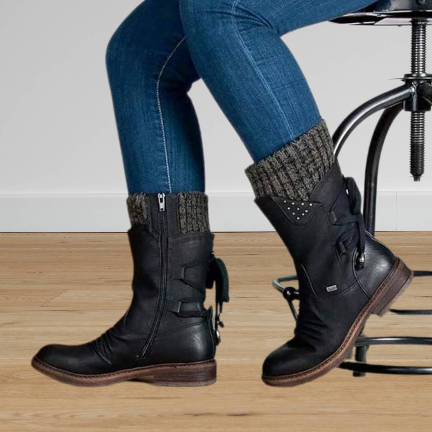 Cozy Women's Snow Boots with Calf-High Knitted Cuffs | Brechtina Winter Boots-Lanuvo