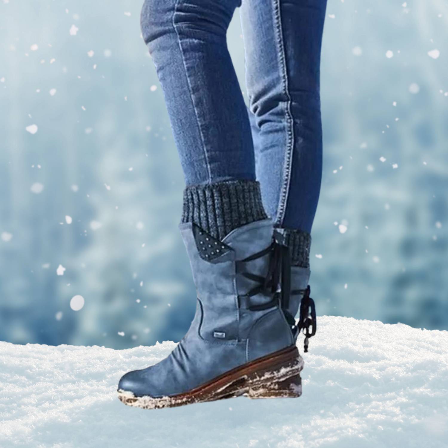 Cozy Women's Snow Boots with Calf-High Knitted Cuffs | Brechtina Winter Boots-Lanuvo