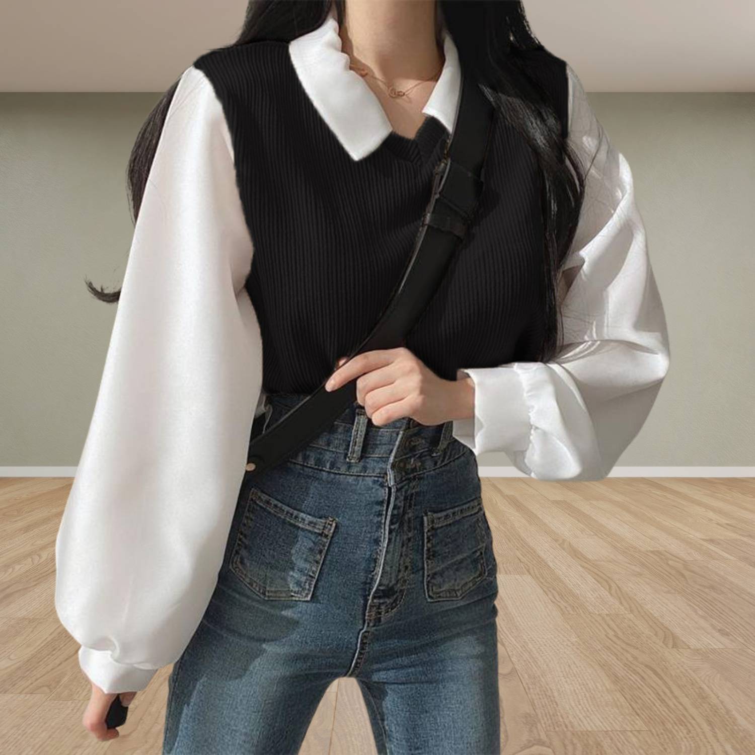 Elegant Y2K Long Sleeve Knitted Top for Women with Collar | Amarah-Lanuvo