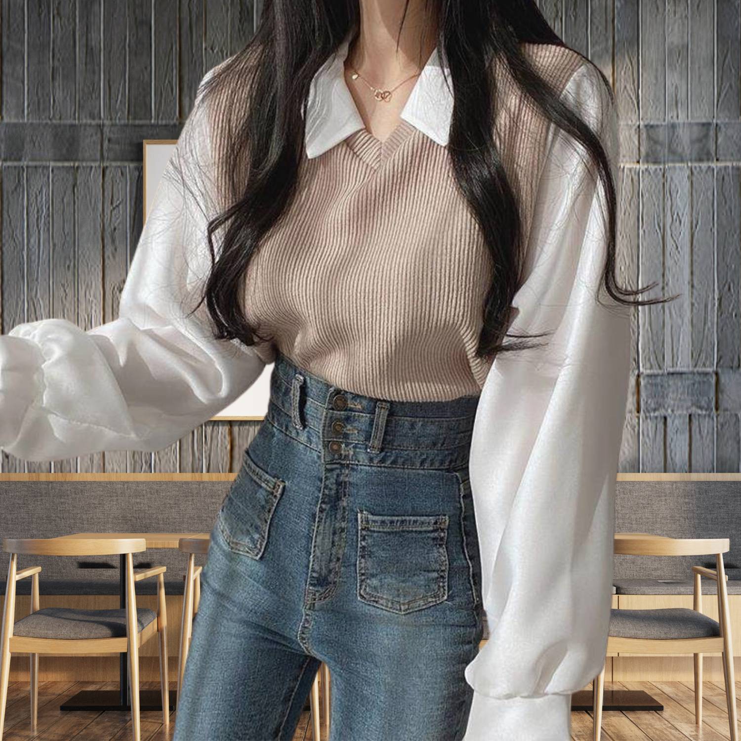 Elegant Y2K Long Sleeve Knitted Top for Women with Collar | Amarah-Lanuvo