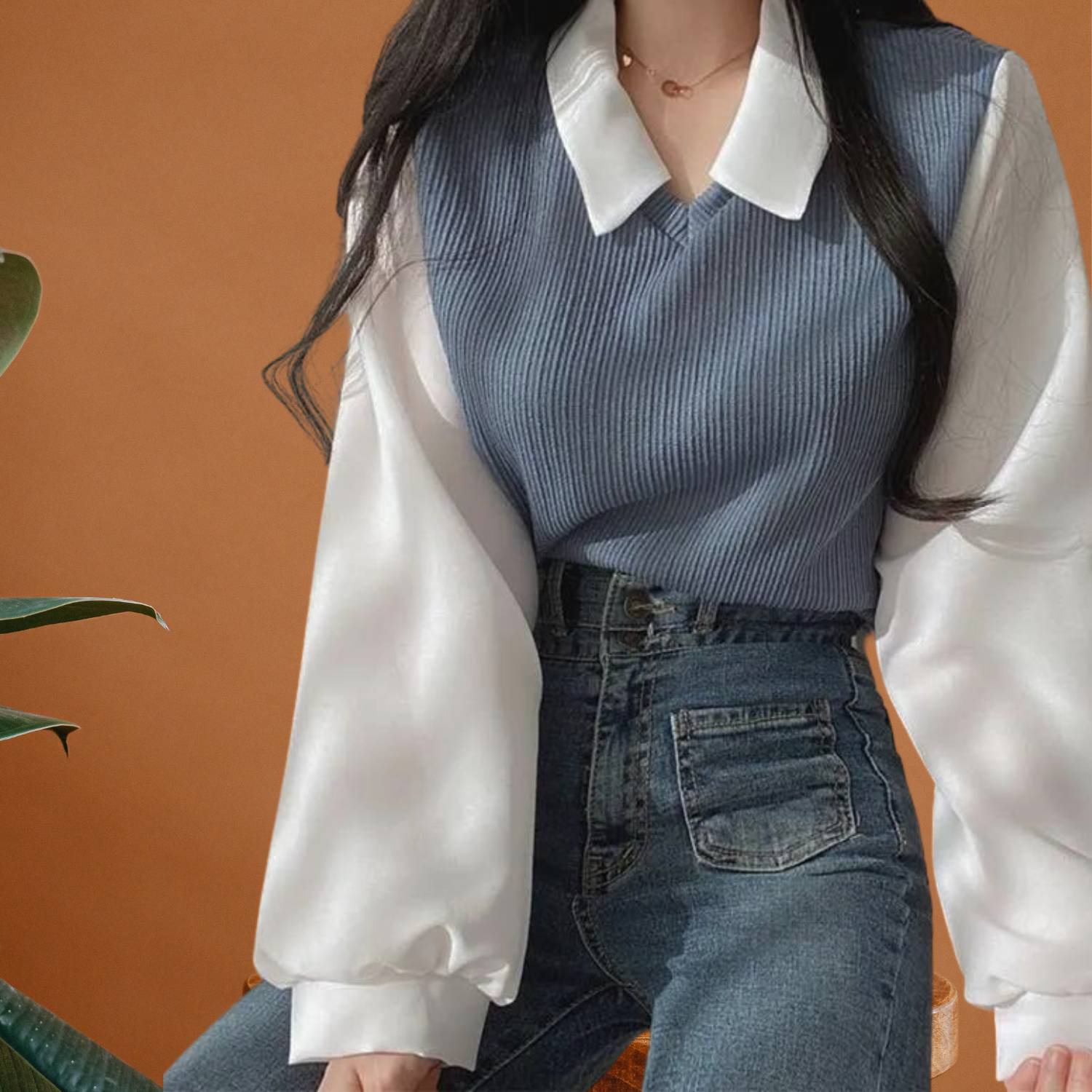 Elegant Y2K Long Sleeve Knitted Top for Women with Collar | Amarah-Lanuvo