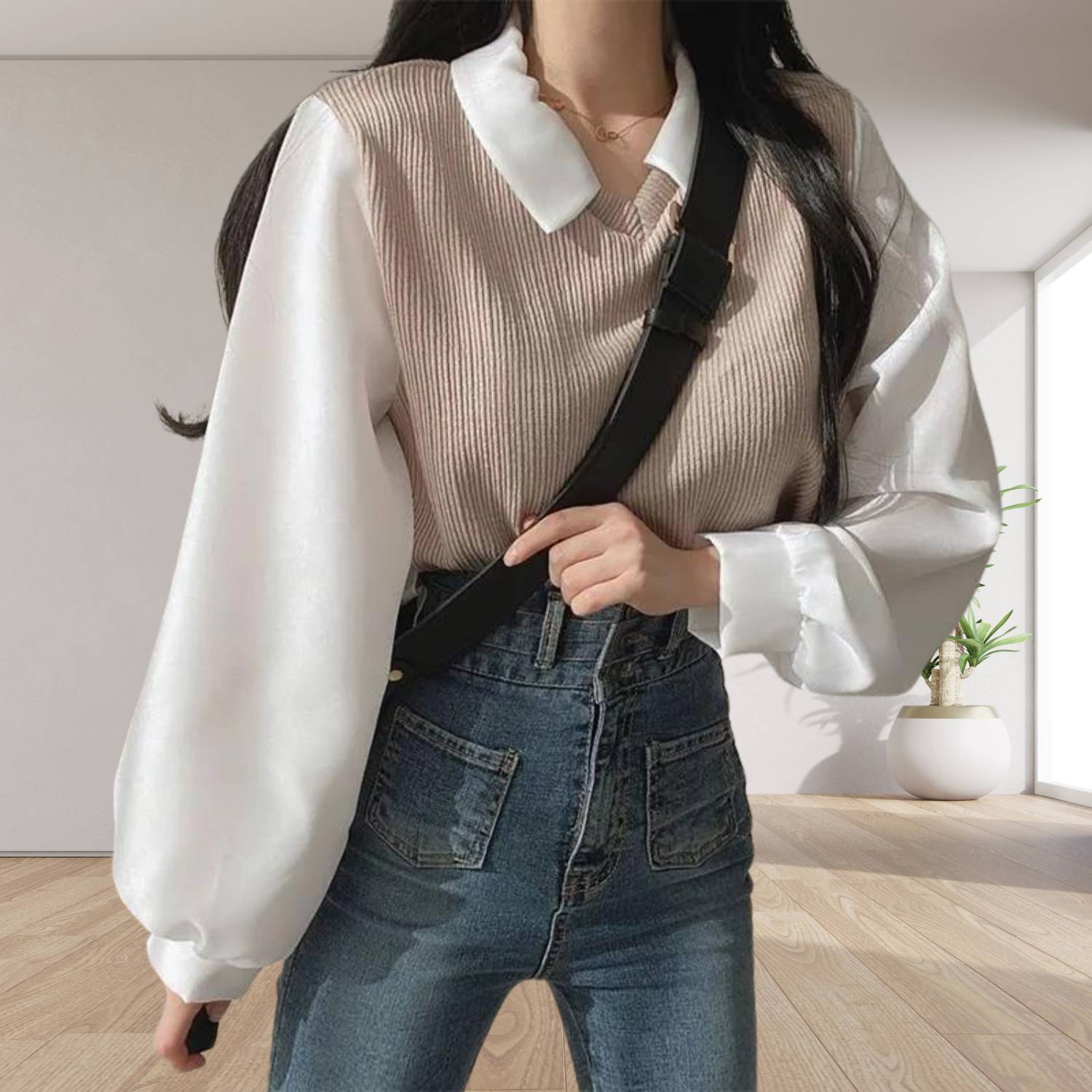 Elegant Y2K Long Sleeve Knitted Top for Women with Collar | Amarah-Lanuvo