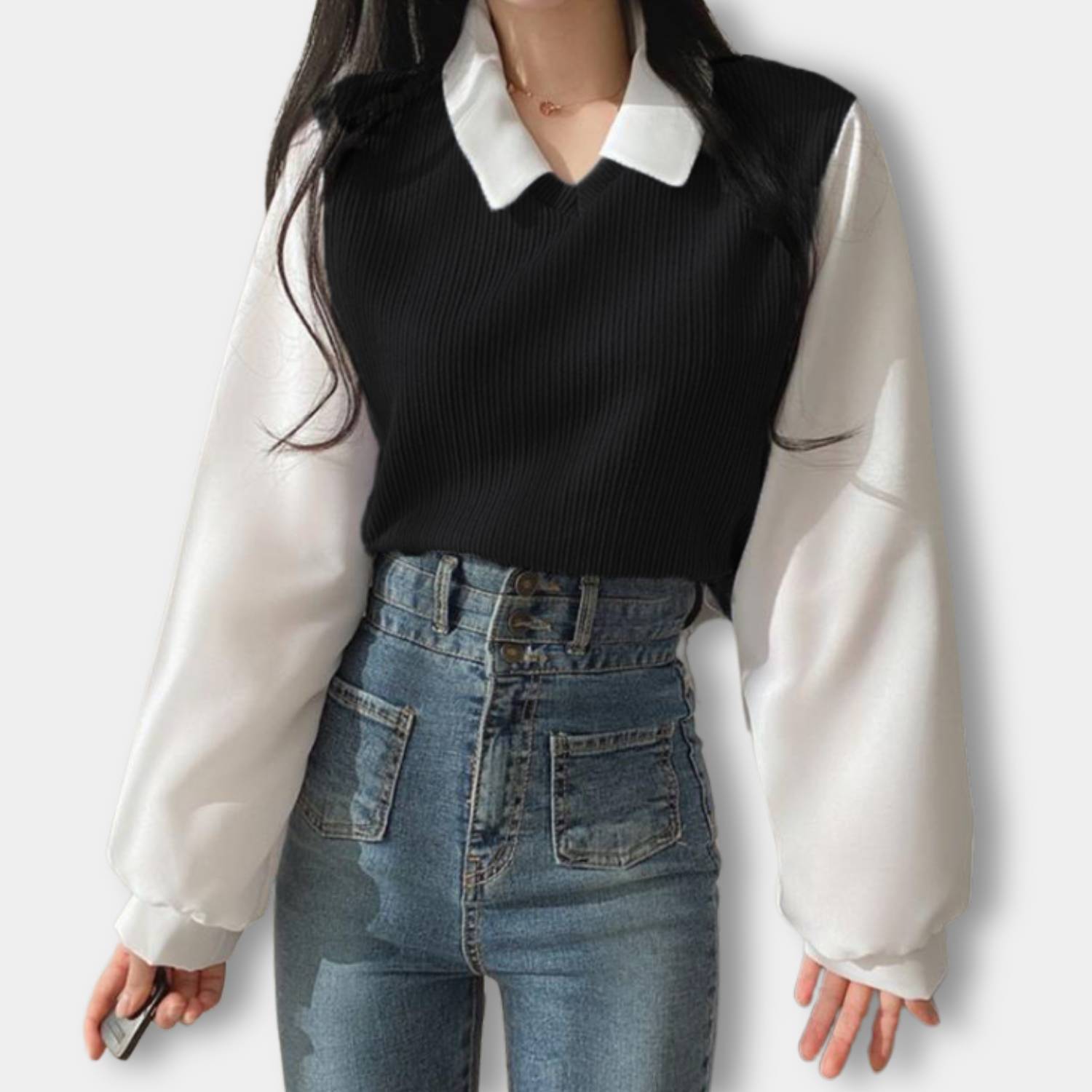 Elegant Y2K Long Sleeve Knitted Top for Women with Collar | Amarah-Lanuvo