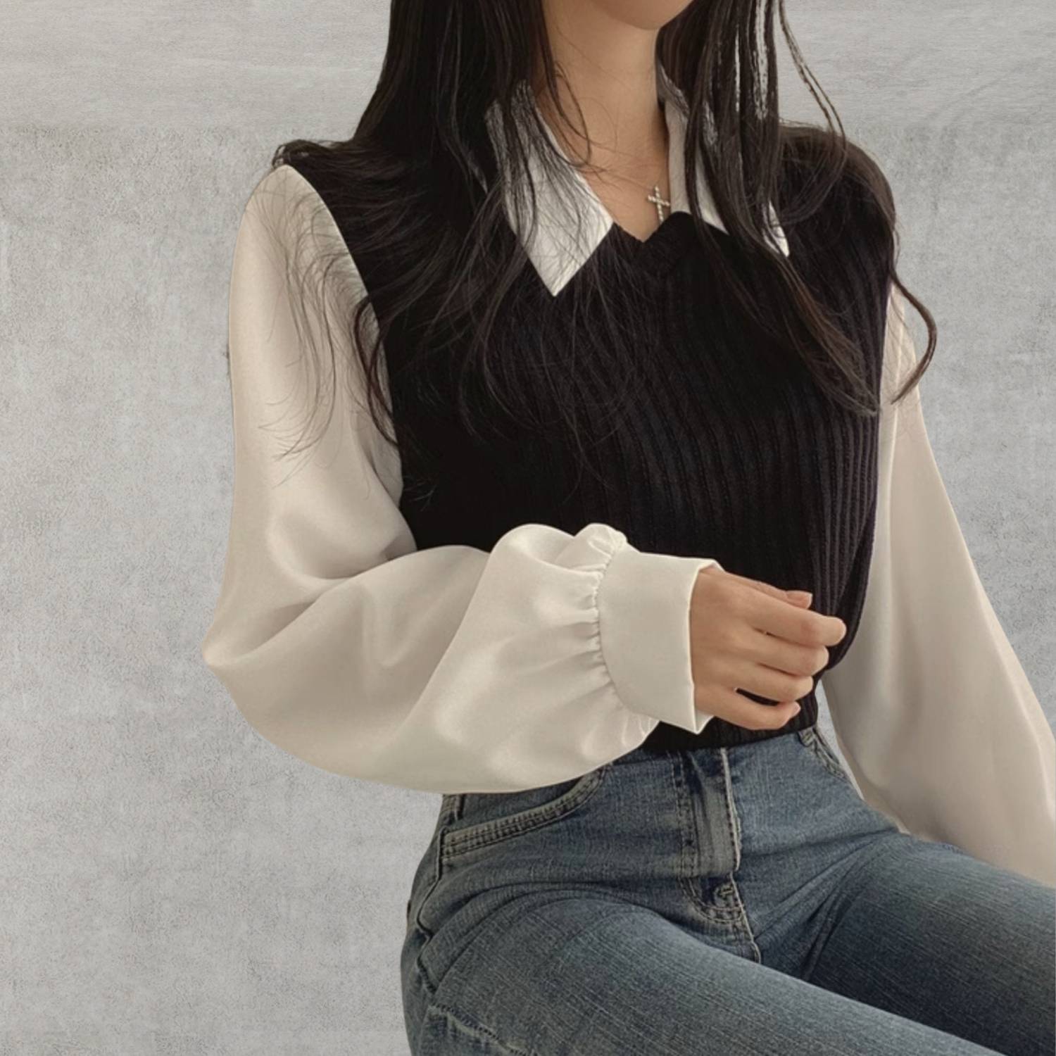 Elegant Y2K Long Sleeve Knitted Top for Women with Collar | Amarah-Lanuvo