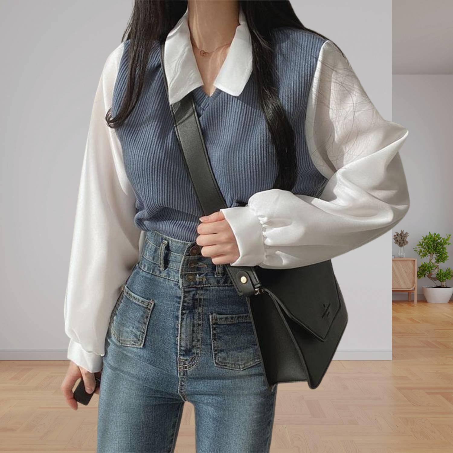 Elegant Y2K Long Sleeve Knitted Top for Women with Collar | Amarah-Lanuvo