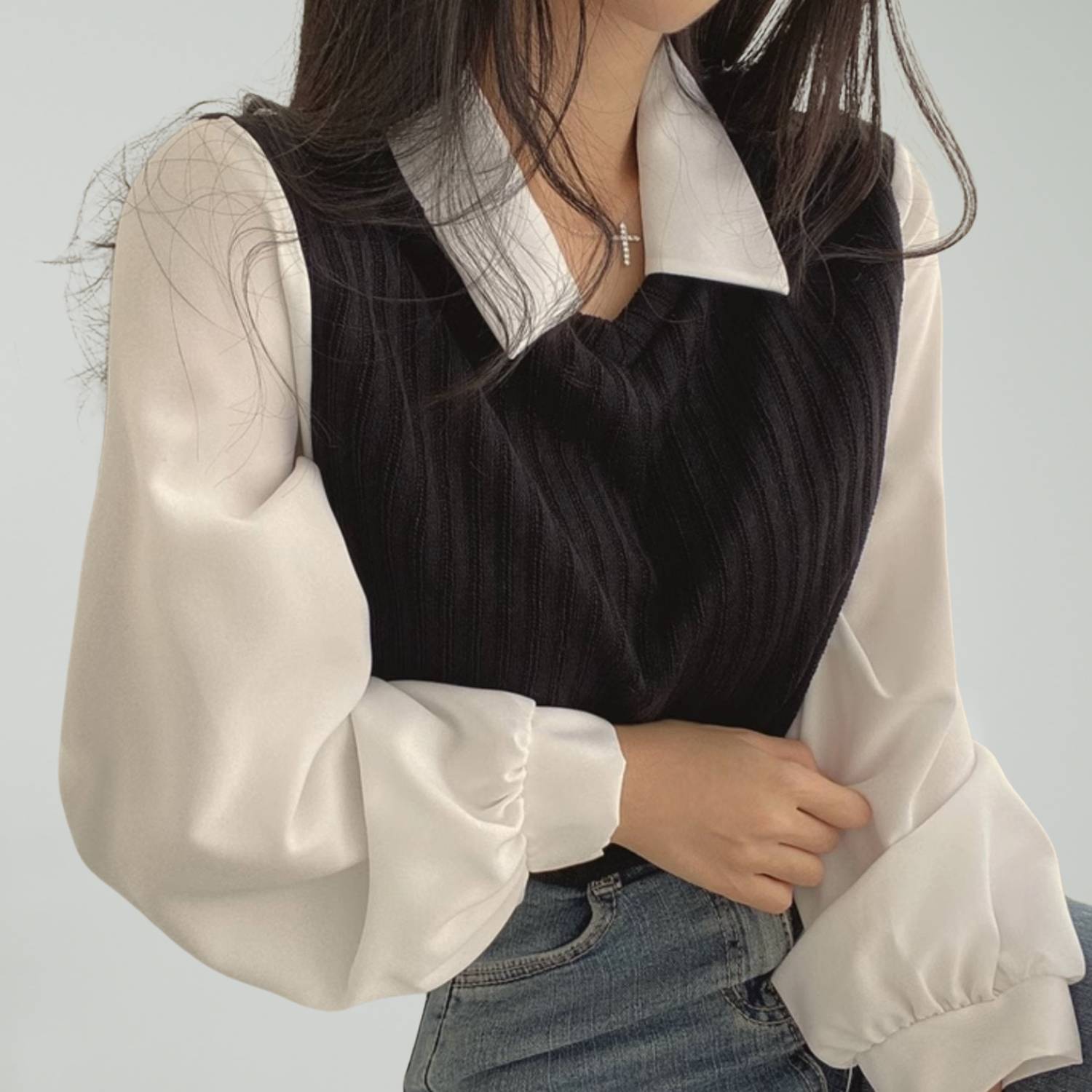 Elegant Y2K Long Sleeve Knitted Top for Women with Collar | Amarah-Lanuvo