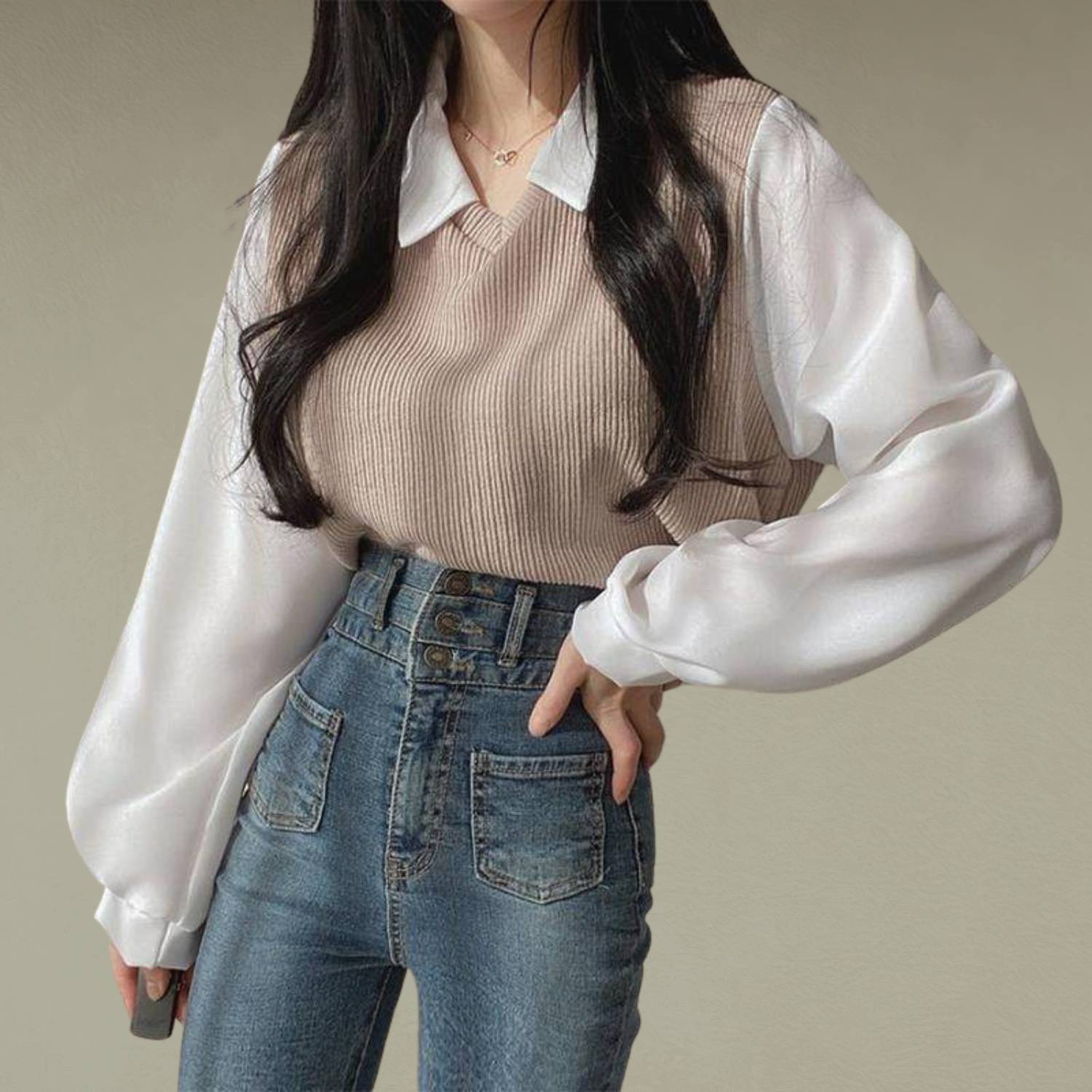 Elegant Y2K Long Sleeve Knitted Top for Women with Collar | Amarah-Lanuvo