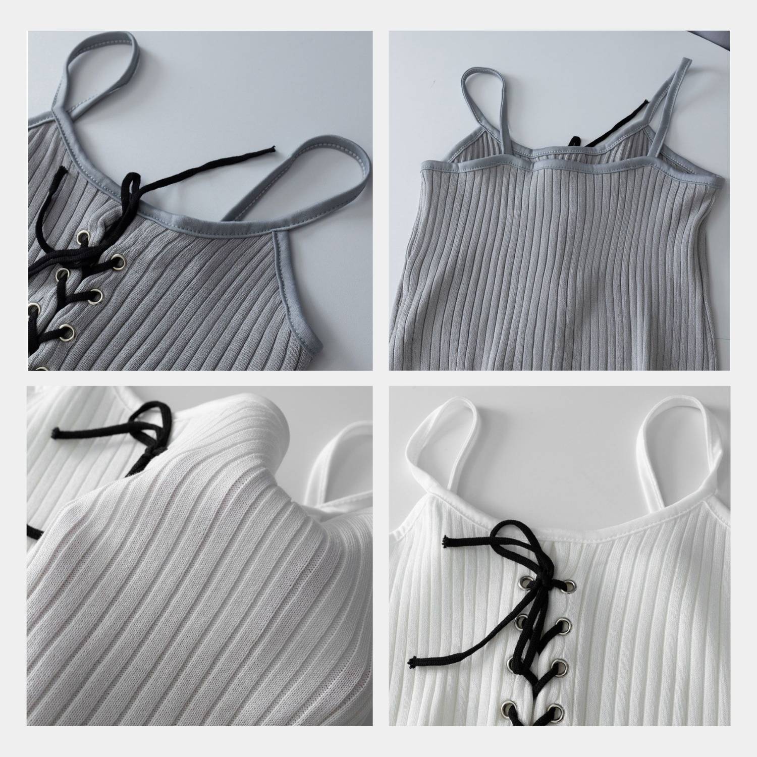 Fashionable Y2K Ribbed Tank Top for Women with Adjustable Front Lacing | Blenda-Lanuvo