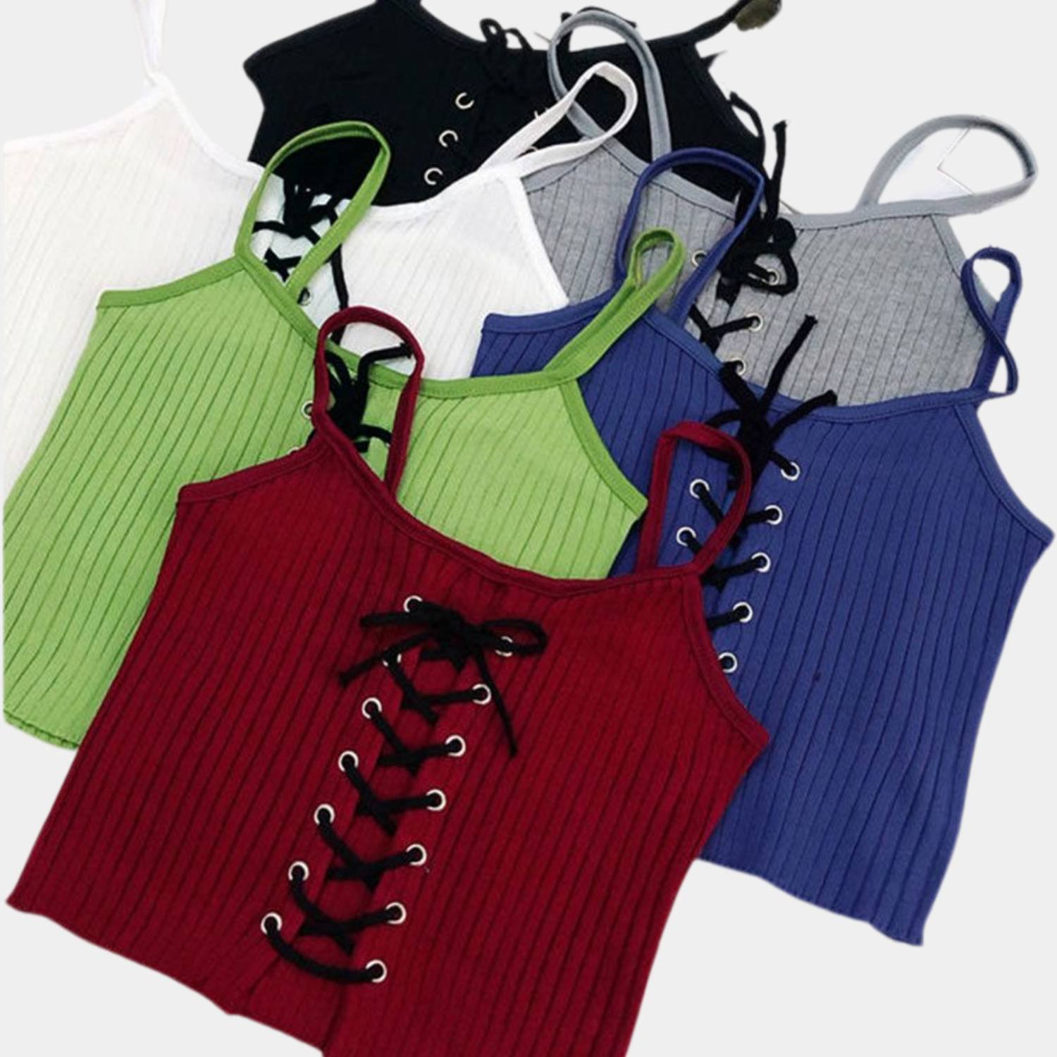 Fashionable Y2K Ribbed Tank Top for Women with Adjustable Front Lacing | Blenda-Lanuvo