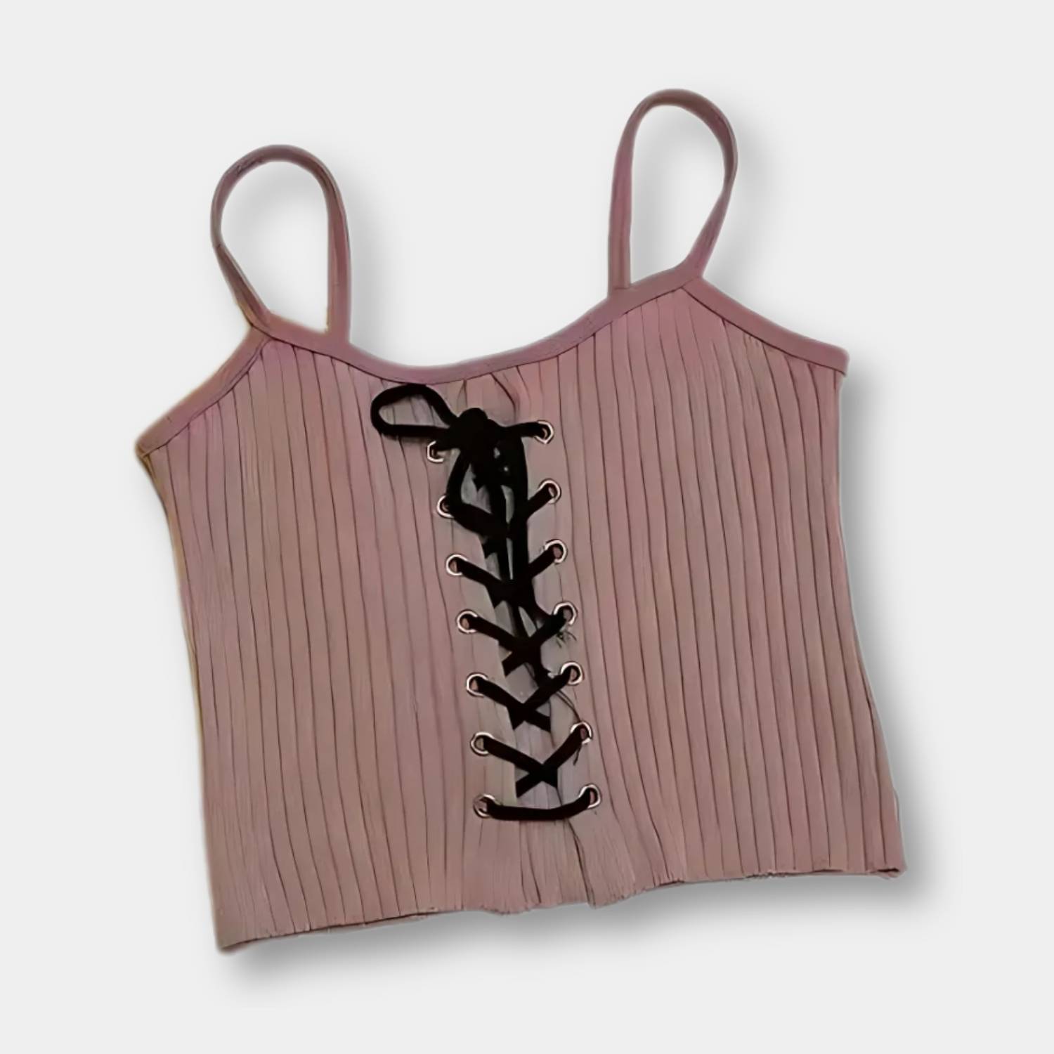Fashionable Y2K Ribbed Tank Top for Women with Adjustable Front Lacing | Blenda-Lanuvo