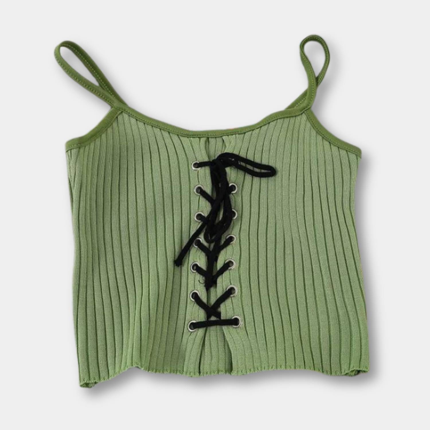 Fashionable Y2K Ribbed Tank Top for Women with Adjustable Front Lacing | Blenda-Lanuvo
