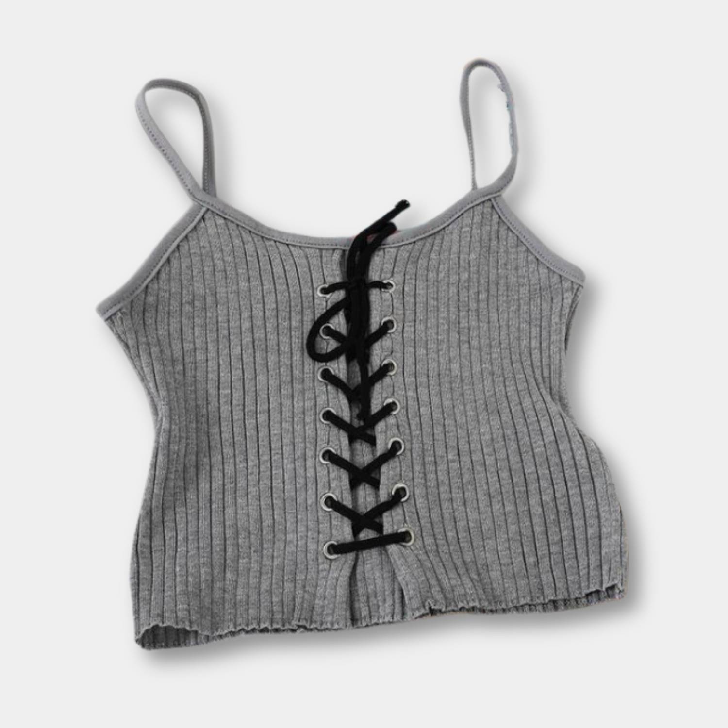 Fashionable Y2K Ribbed Tank Top for Women with Adjustable Front Lacing | Blenda-Lanuvo