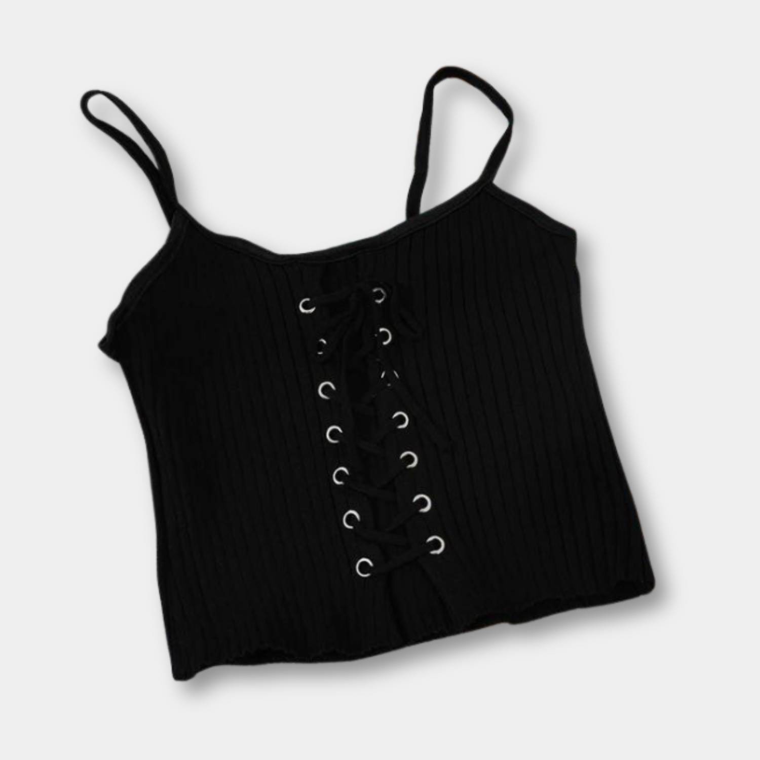 Fashionable Y2K Ribbed Tank Top for Women with Adjustable Front Lacing | Blenda-Lanuvo
