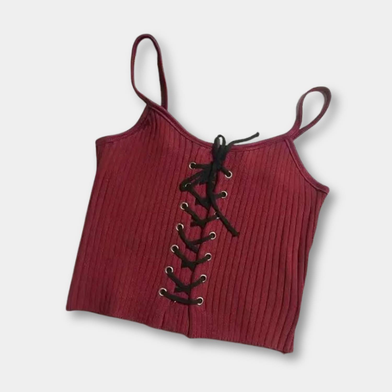 Fashionable Y2K Ribbed Tank Top for Women with Adjustable Front Lacing | Blenda-Lanuvo