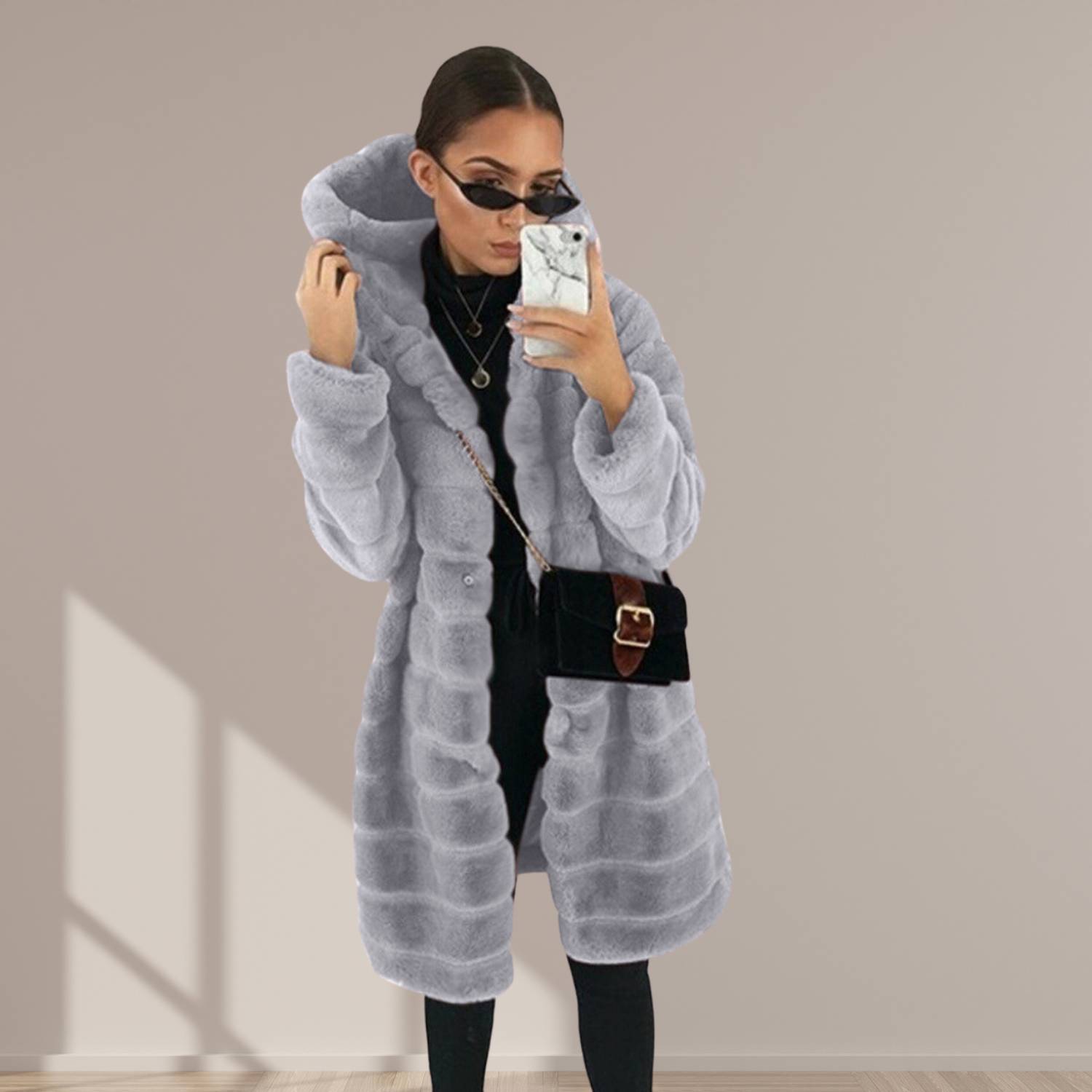 Fluffy Winter Coat for Women with Soft Faux Fur and Hood | Diana-Lanuvo