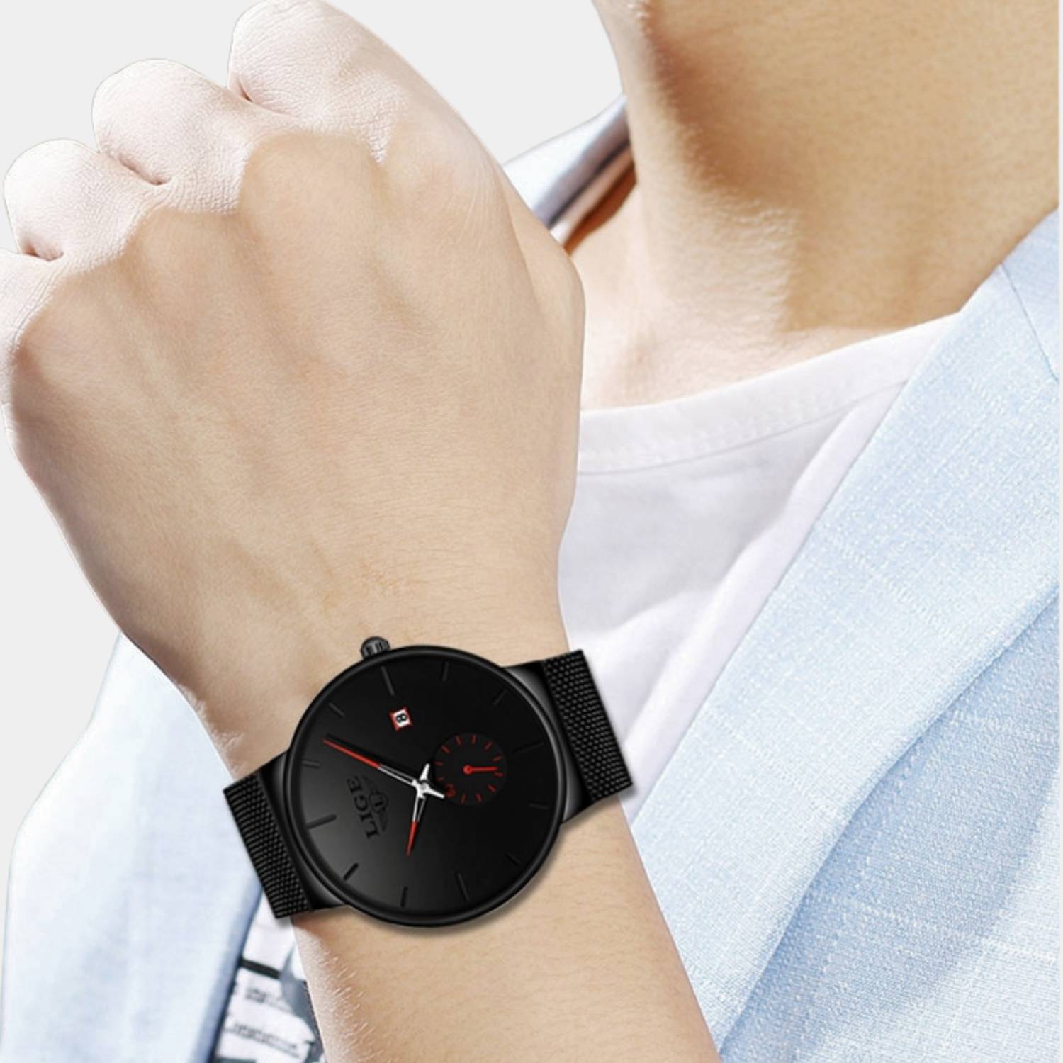 Luxury Waterproof Slim Quartz Watch with Metal Band for Men-Lanuvo