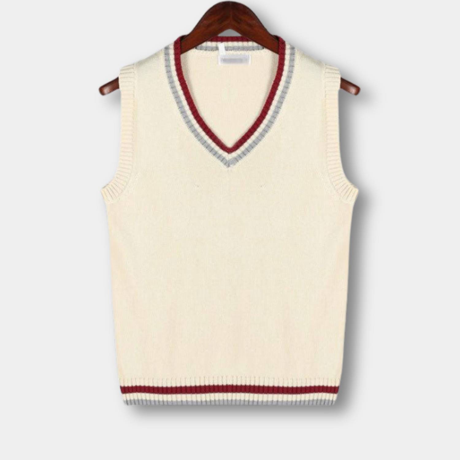 Old Money Knitted Sweater Vest for Men with Striped Trim and V-Neck | Harry-Lanuvo