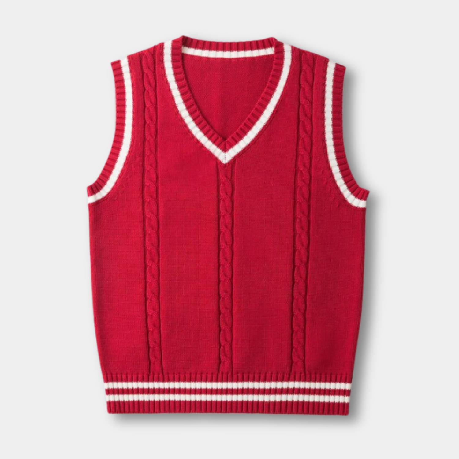 Old Money Knitted Sweater Vest for Men with Striped Trim and V-Neck | Harry-Lanuvo