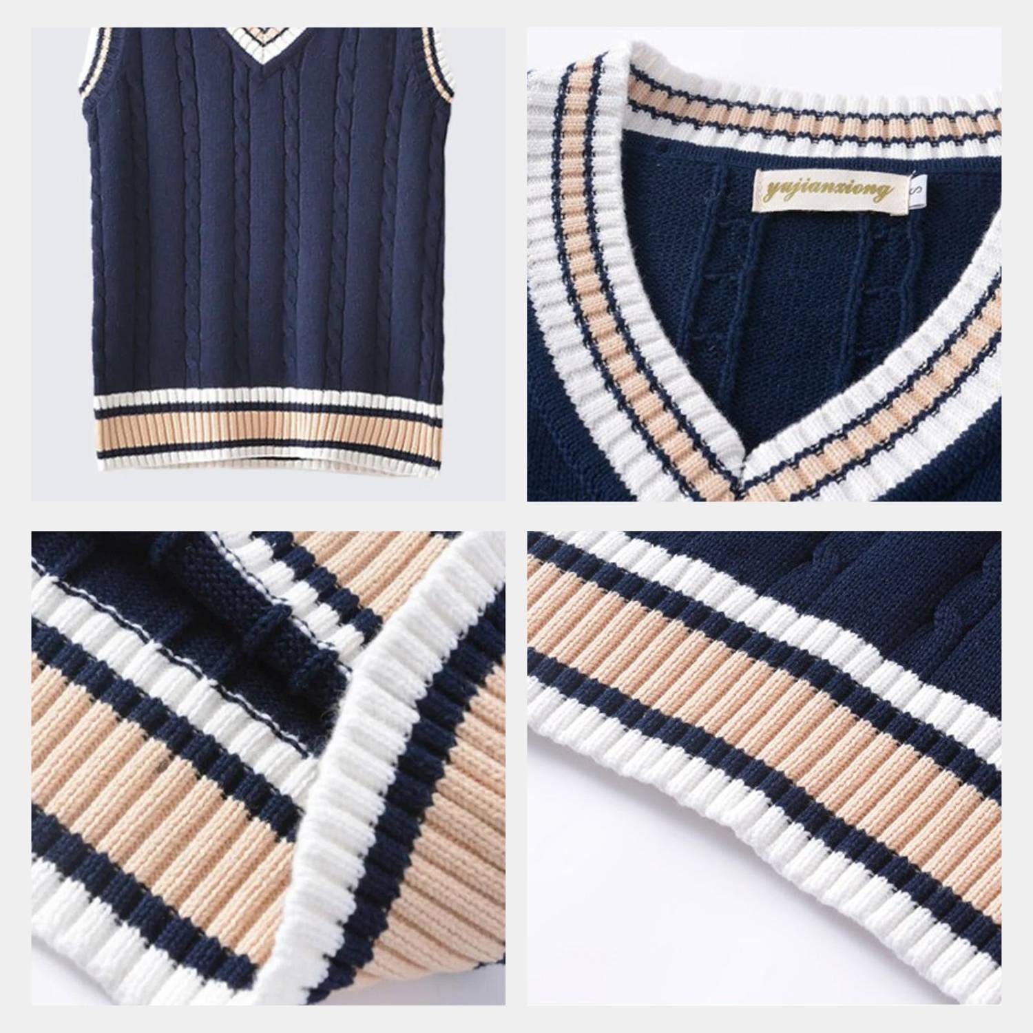Old Money Knitted Sweater Vest for Men with Striped Trim and V-Neck | Harry-Lanuvo