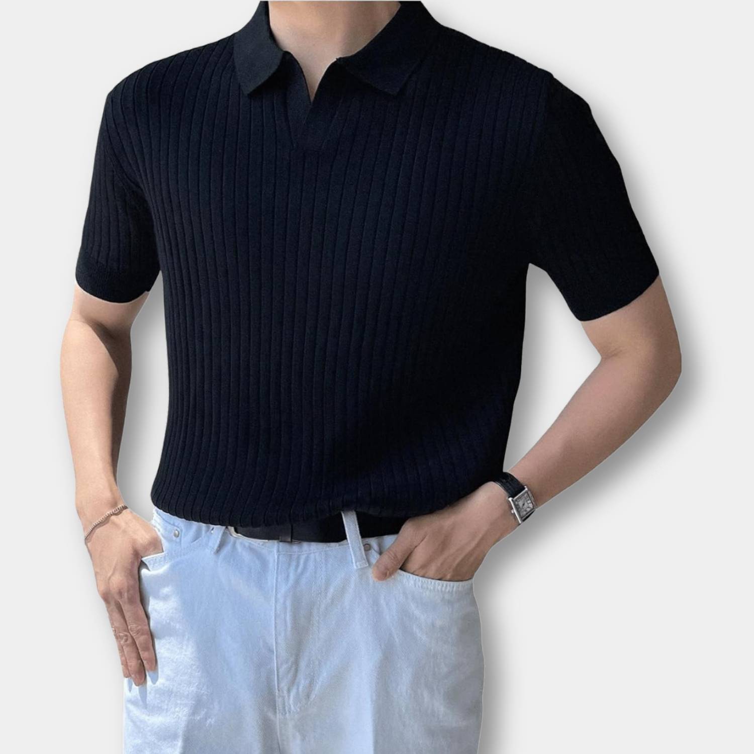 Old Money Polo Shirt for Men with Ribbed Design and Short Sleeves | Francis-Lanuvo