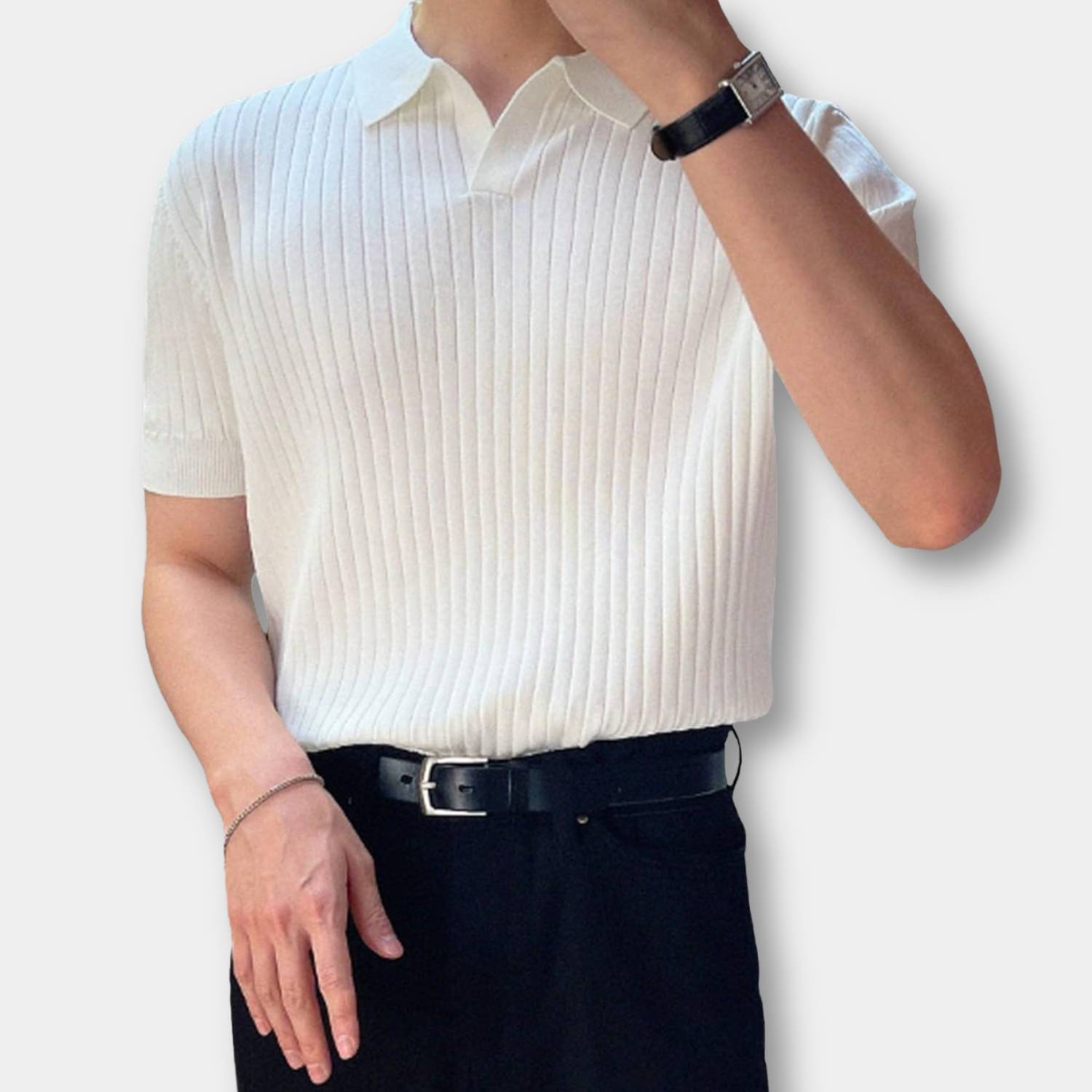 Old Money Polo Shirt for Men with Ribbed Design and Short Sleeves | Francis-Lanuvo