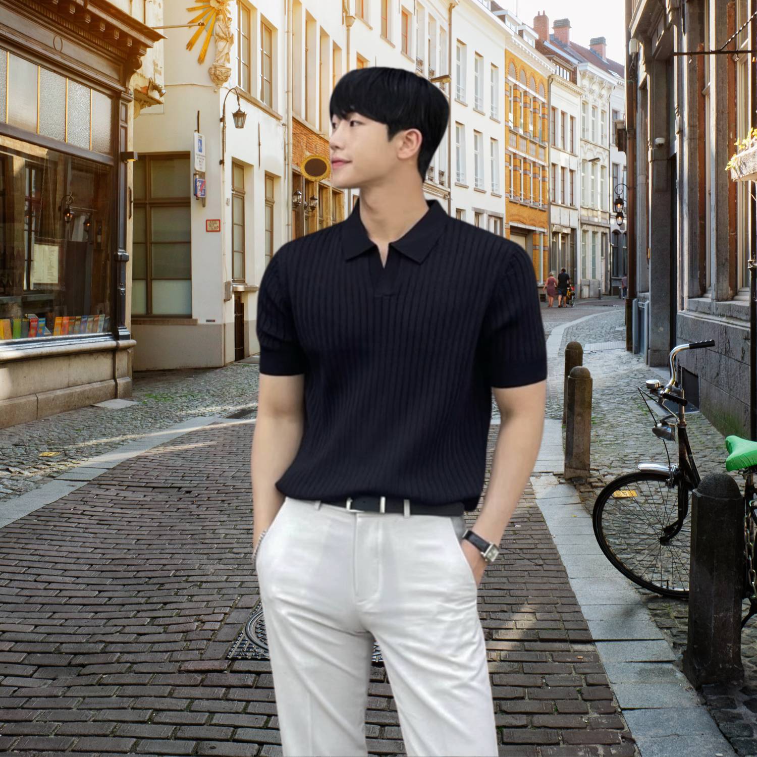 Old Money Polo Shirt for Men with Ribbed Design and Short Sleeves | Francis-Lanuvo