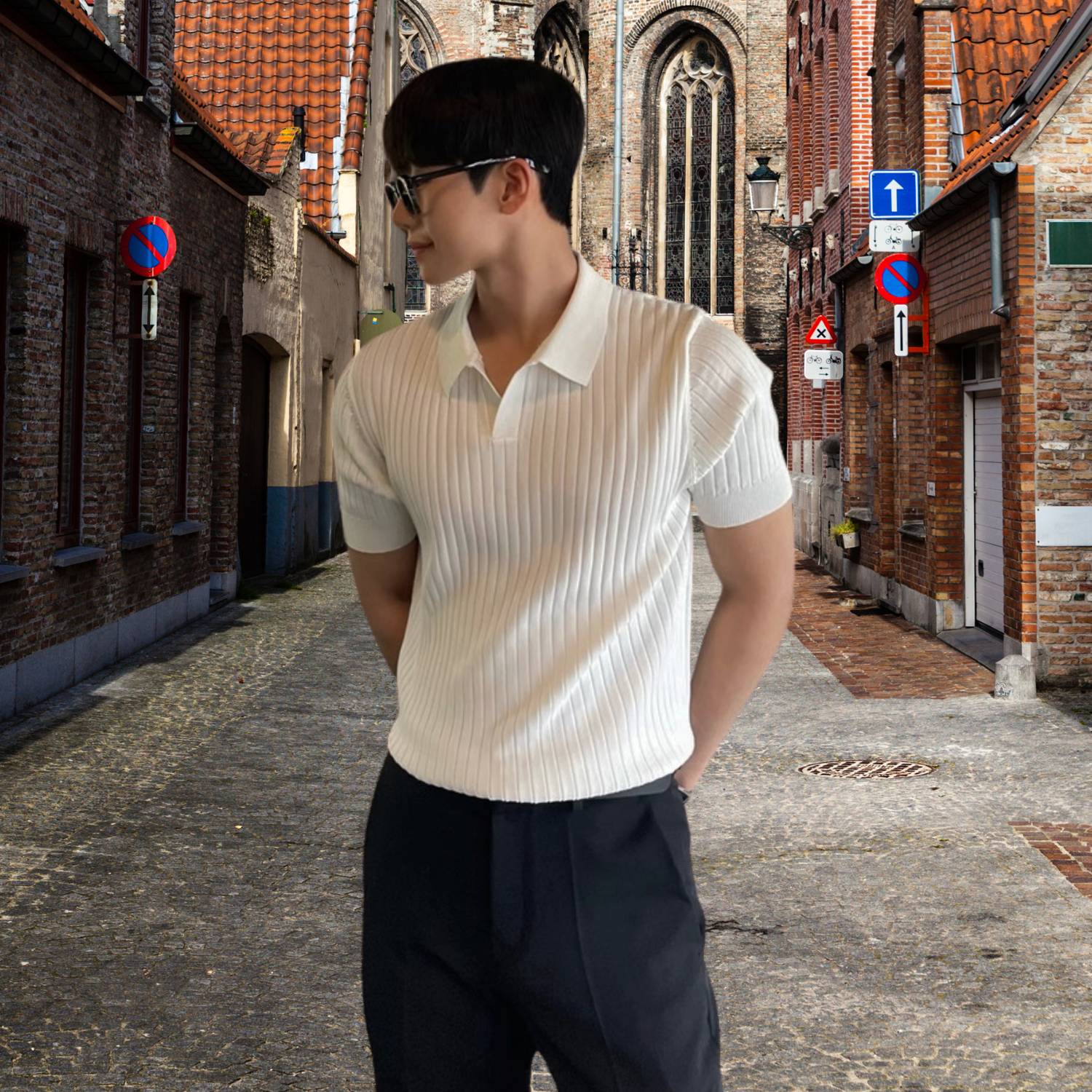 Old Money Polo Shirt for Men with Ribbed Design and Short Sleeves | Francis-Lanuvo