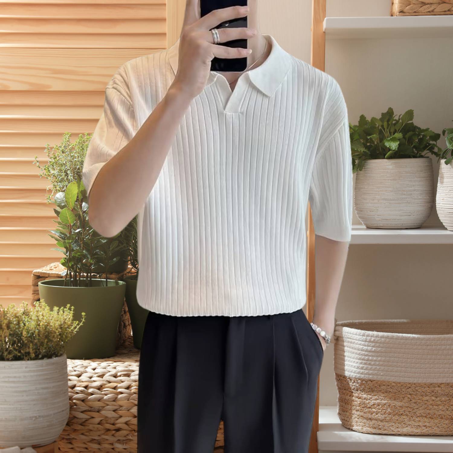 Old Money Polo Shirt for Men with Ribbed Design and Short Sleeves | Francis-Lanuvo
