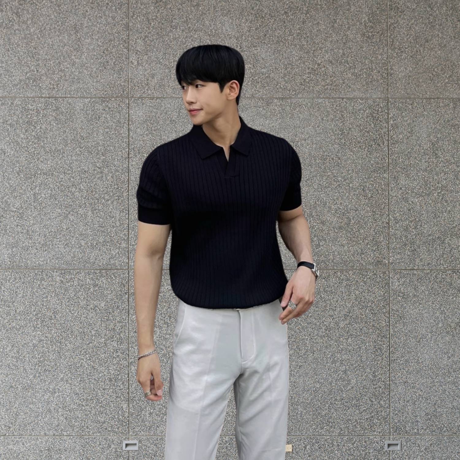 Old Money Polo Shirt for Men with Ribbed Design and Short Sleeves | Francis-Lanuvo