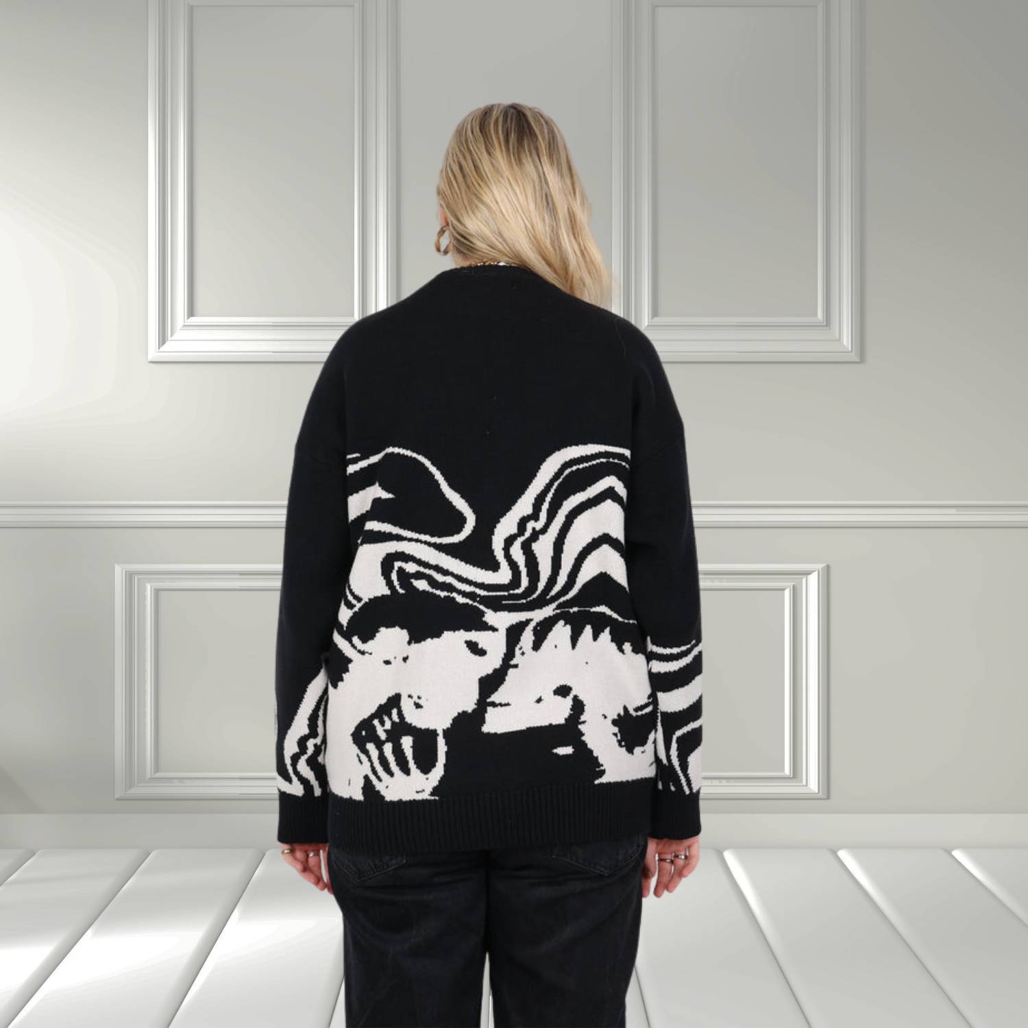 Oversized Y2K Sweater for Women with Bold Graphic Design | Belle-Lanuvo