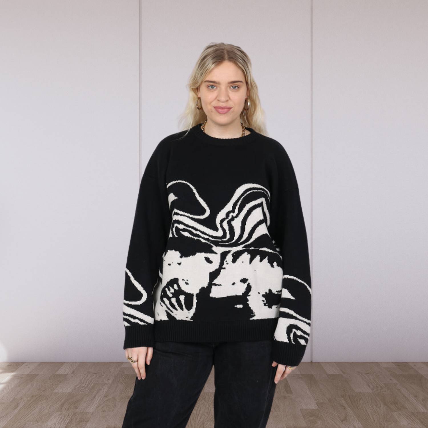 Oversized Y2K Sweater for Women with Bold Graphic Design | Belle-Lanuvo