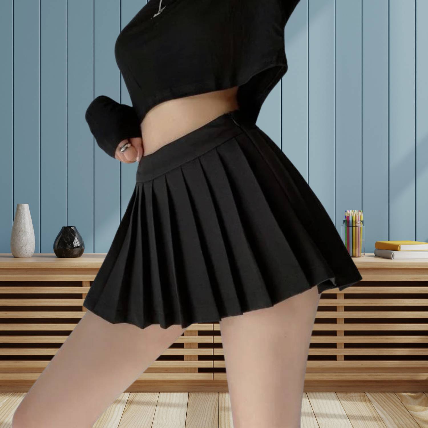 Retro Pleated High-Waisted Skirt for Women with Built-in Shorts | Christa-Lanuvo
