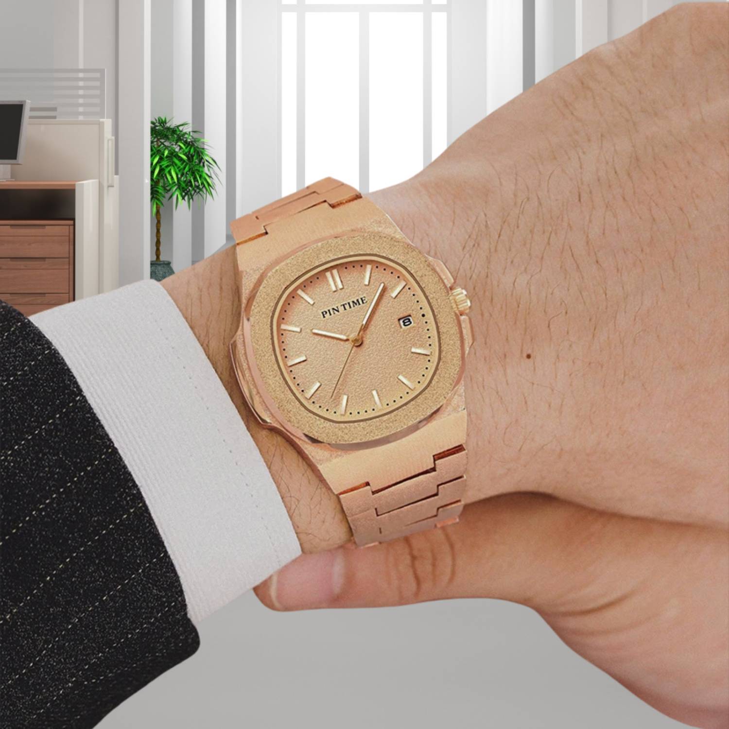 Sleek and Water-Resistant Pin Time Luxury Watch for Men with Date Display and Frosty Design | Elias-Lanuvo