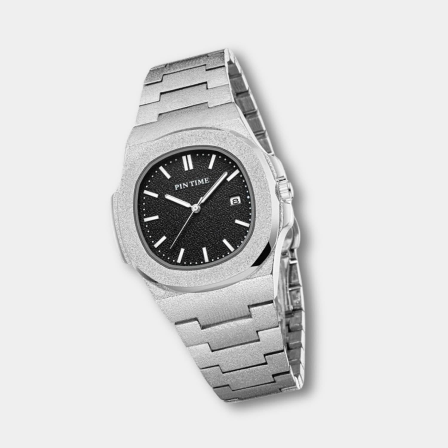 Sleek and Water-Resistant Pin Time Luxury Watch for Men with Date Display and Frosty Design | Elias-Lanuvo