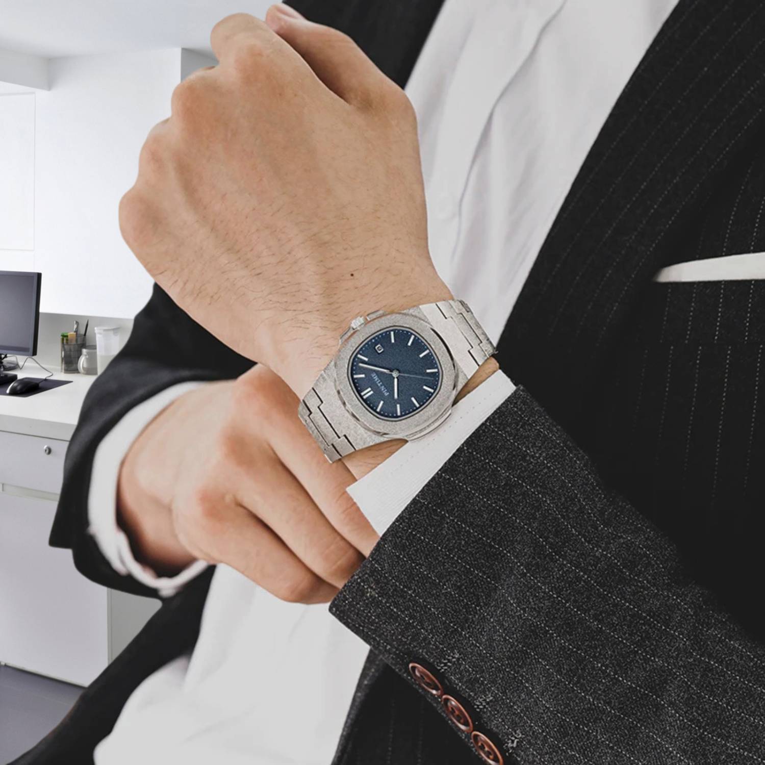 Sleek and Water-Resistant Pin Time Luxury Watch for Men with Date Display and Frosty Design | Elias-Lanuvo