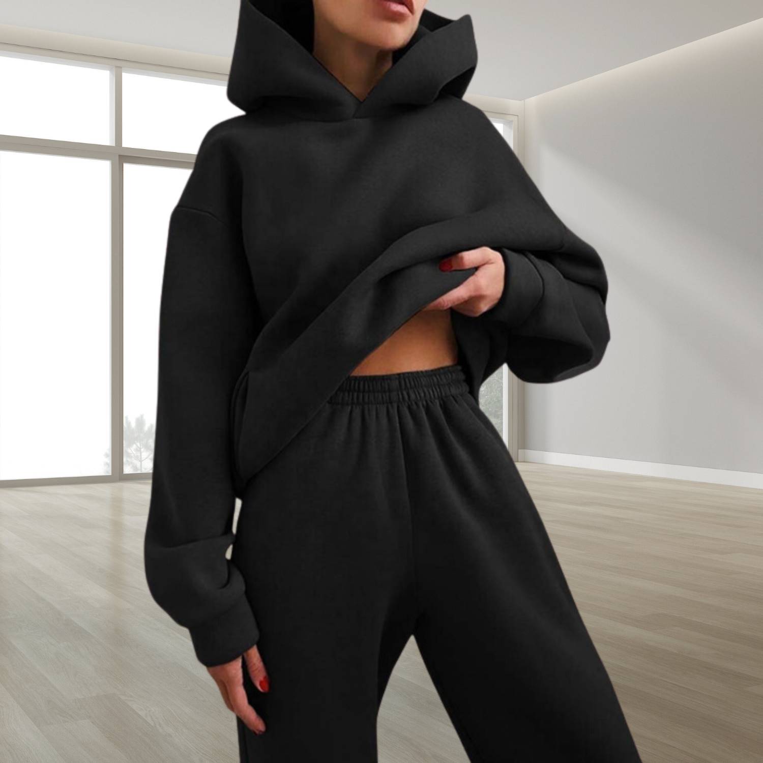 Trendy oversized hoodie with jogger trousers for women - Relaxed two-piece lounge set-Lanuvo