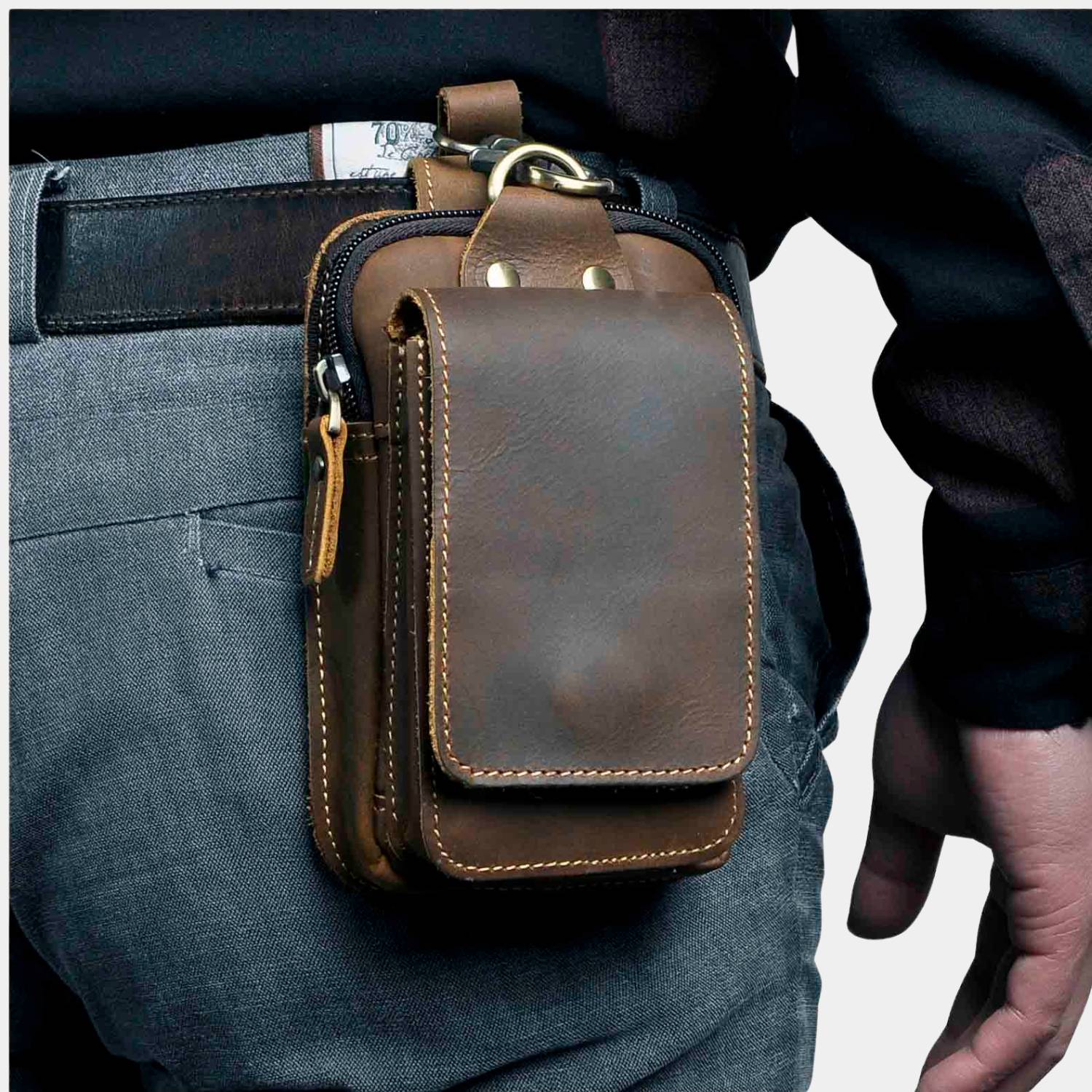 Vintage Leather Waist Bags for Men with Secure Phone Pocket | Ewoud-Lanuvo