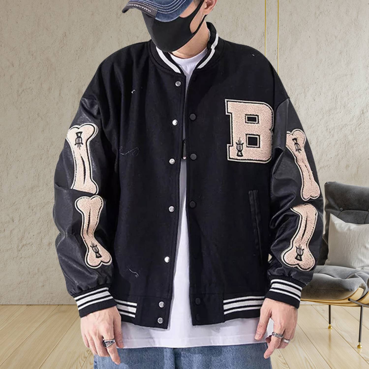 Vintage Varsity Jacket for Men with Bone Patches | Elian-Lanuvo