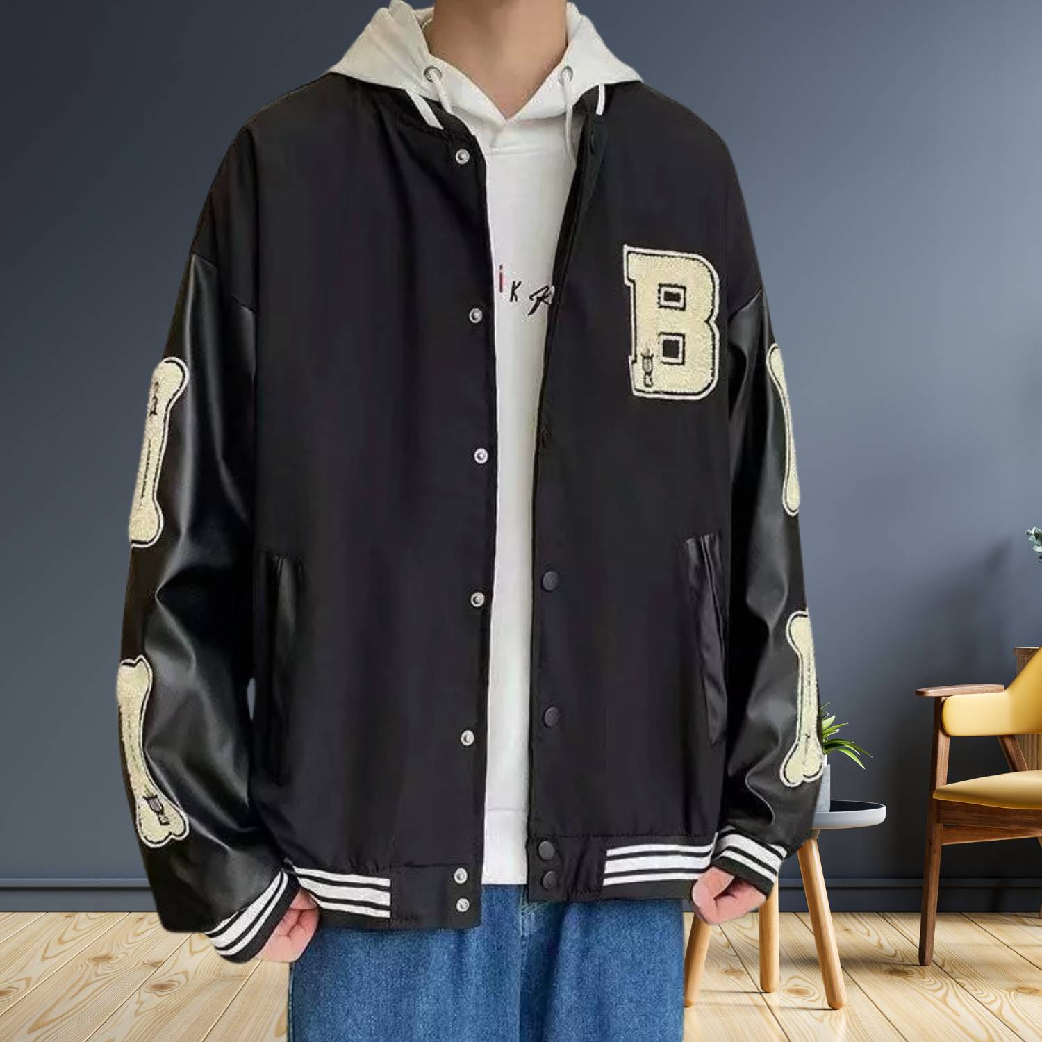Vintage Varsity Jacket for Men with Bone Patches | Elian-Lanuvo