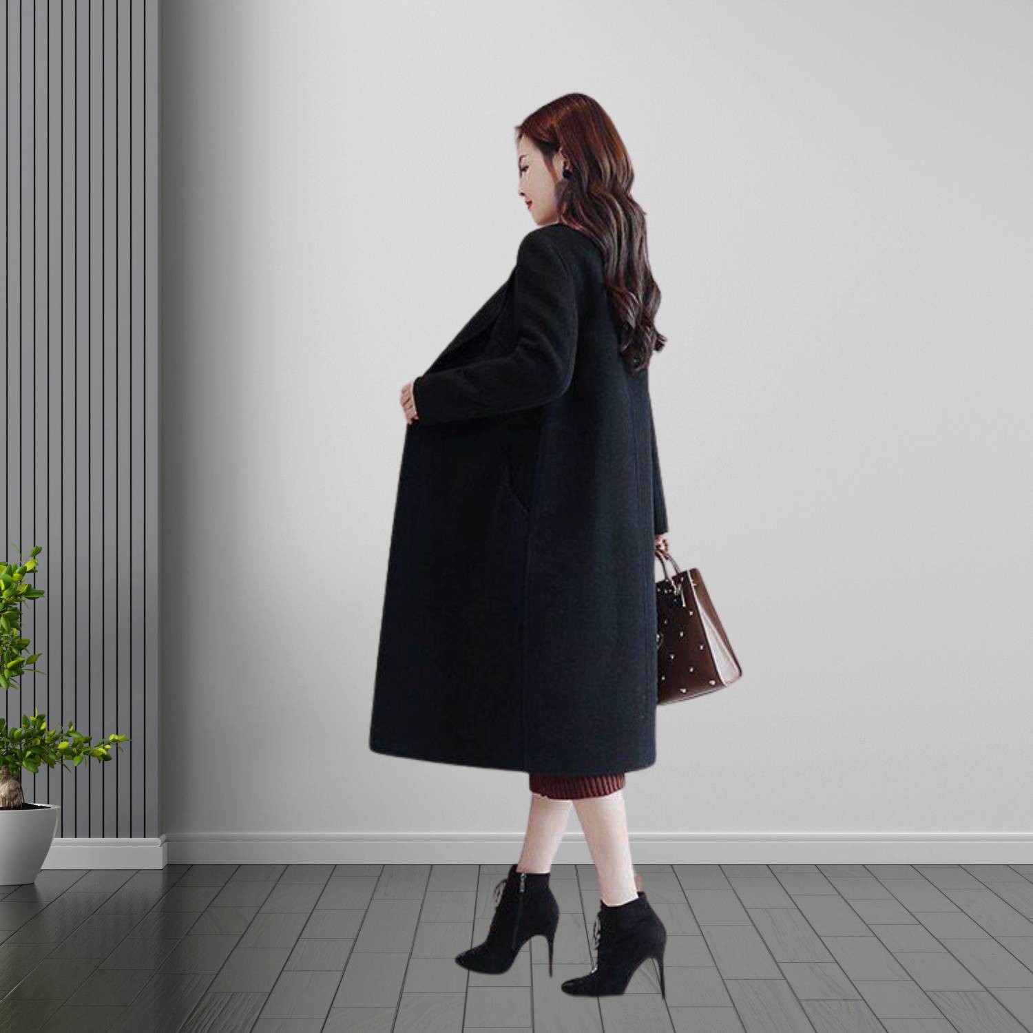 Warm Wool Long Winter Coat for Women with Lapel Collar | Debbie-Lanuvo