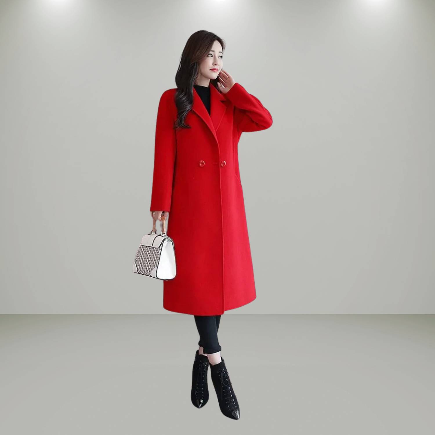 Warm Wool Long Winter Coat for Women with Lapel Collar | Debbie-Lanuvo