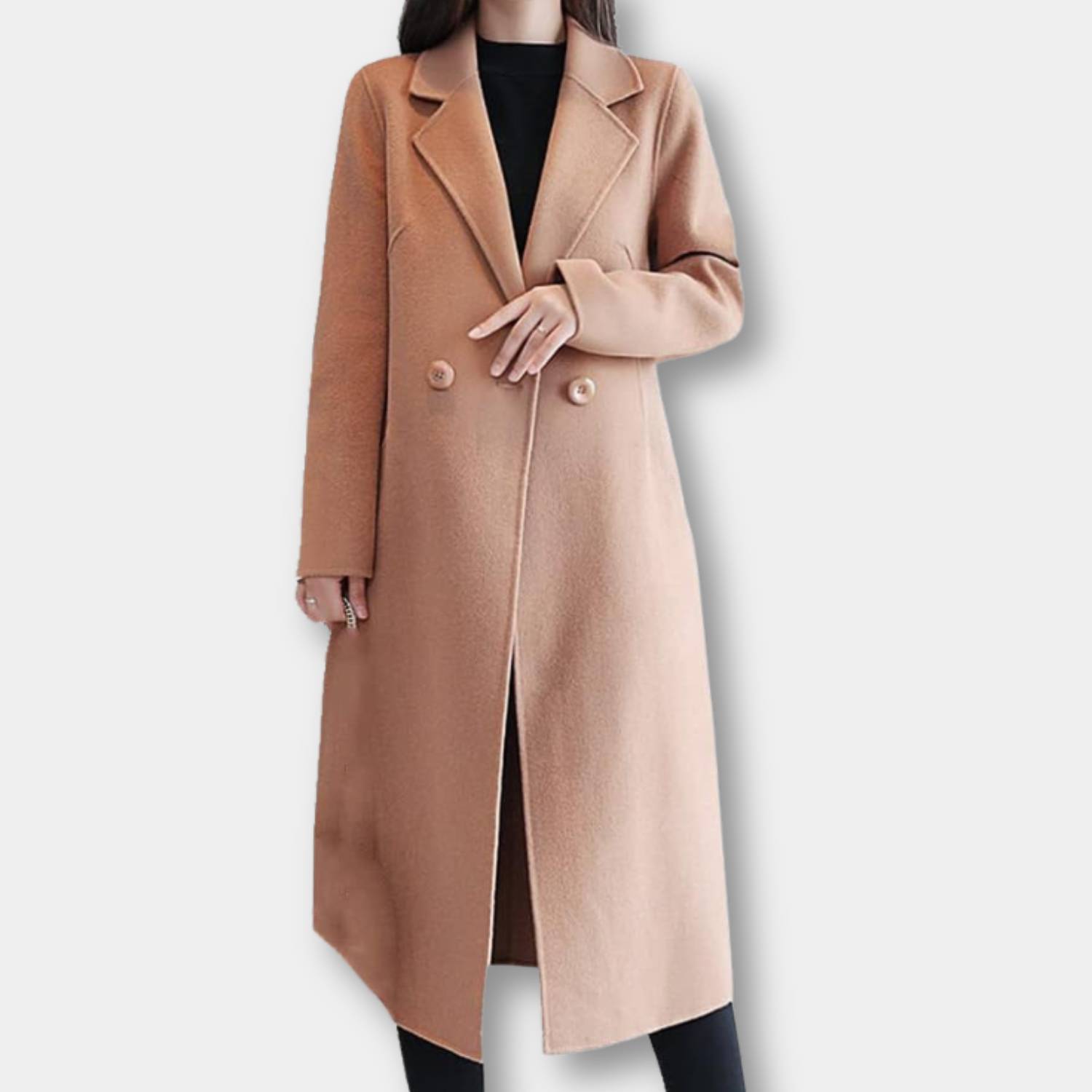 Warm Wool Long Winter Coat for Women with Lapel Collar | Debbie-Lanuvo