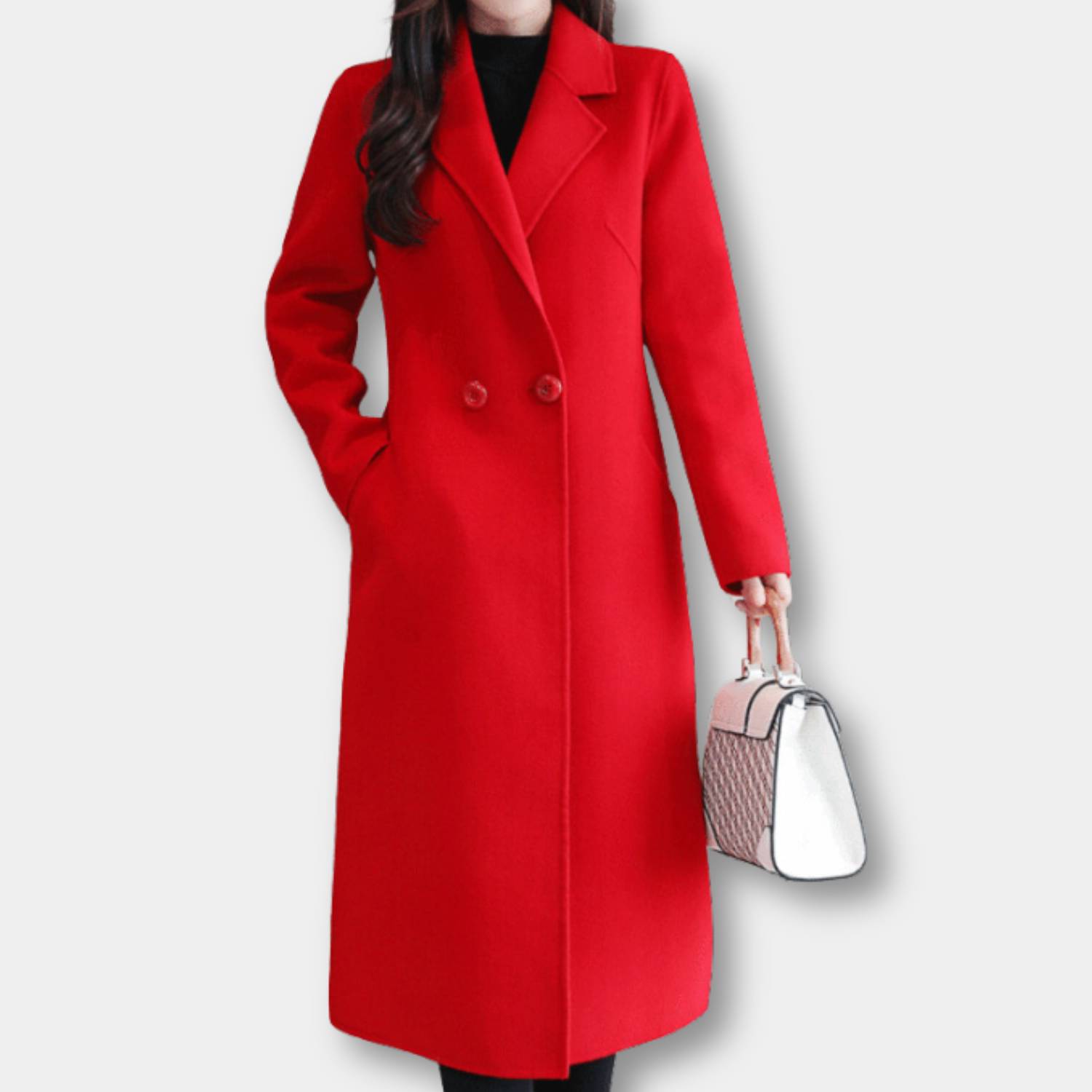 Warm Wool Long Winter Coat for Women with Lapel Collar | Debbie-Lanuvo