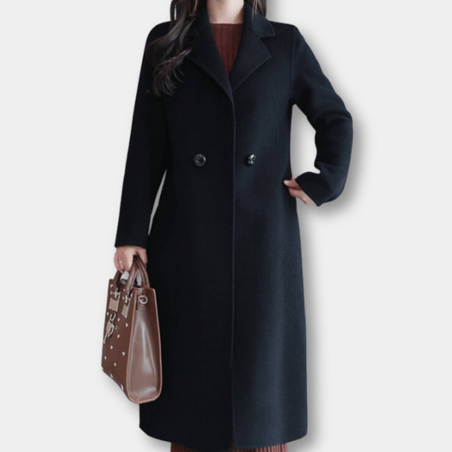Warm Wool Long Winter Coat for Women with Lapel Collar | Debbie-Lanuvo